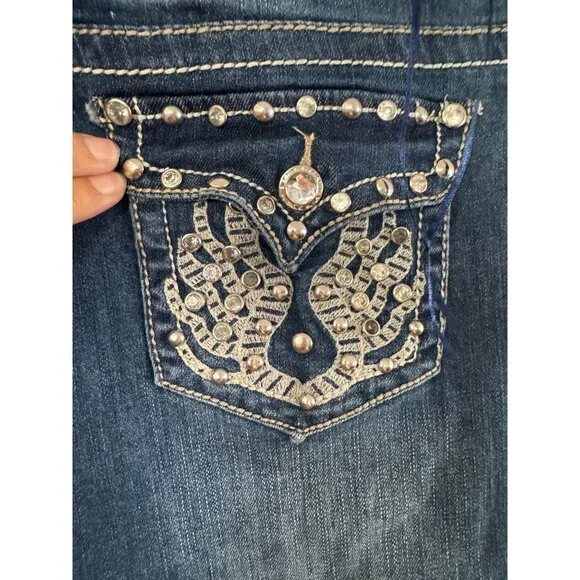 Liuces Womens Embellished Stretch Jeans Size 12 Blue Distressed Rhinestone Detai - Picture 8 of 9